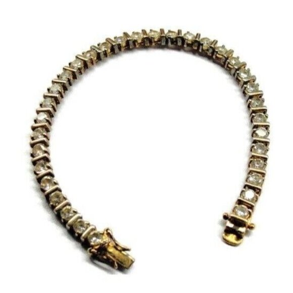 7" Tennis Bracelet Gold Plated 925 Sterling Silver Simulated Cubic Zirconia - Picture 1 of 10